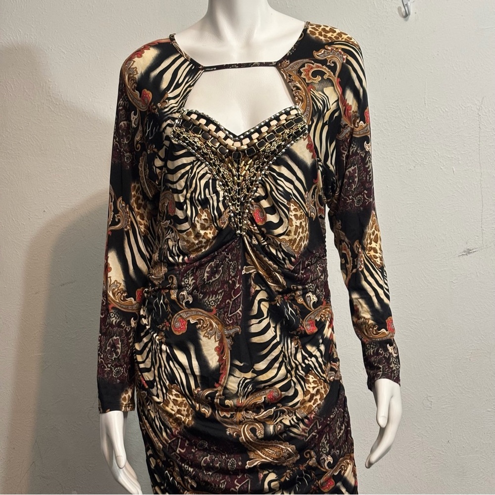 Boston Proper Black and Brown Animal Print Long Sleeve Dress - Picture 5 of 9